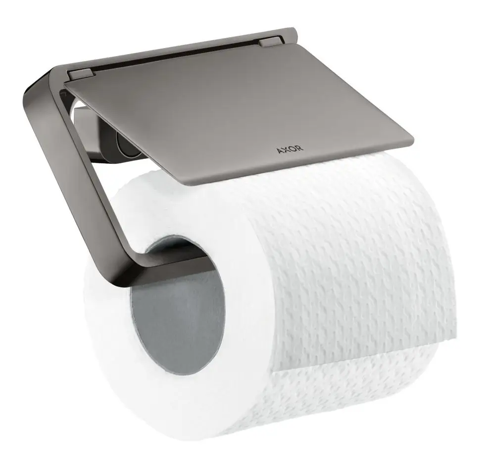 Toilettenpapierhalter mit Deckel von AXOR in poliertem Schwarzchrom. Halterung für Toilettenpapierrolle mit bedienfreundlichem Deckel.